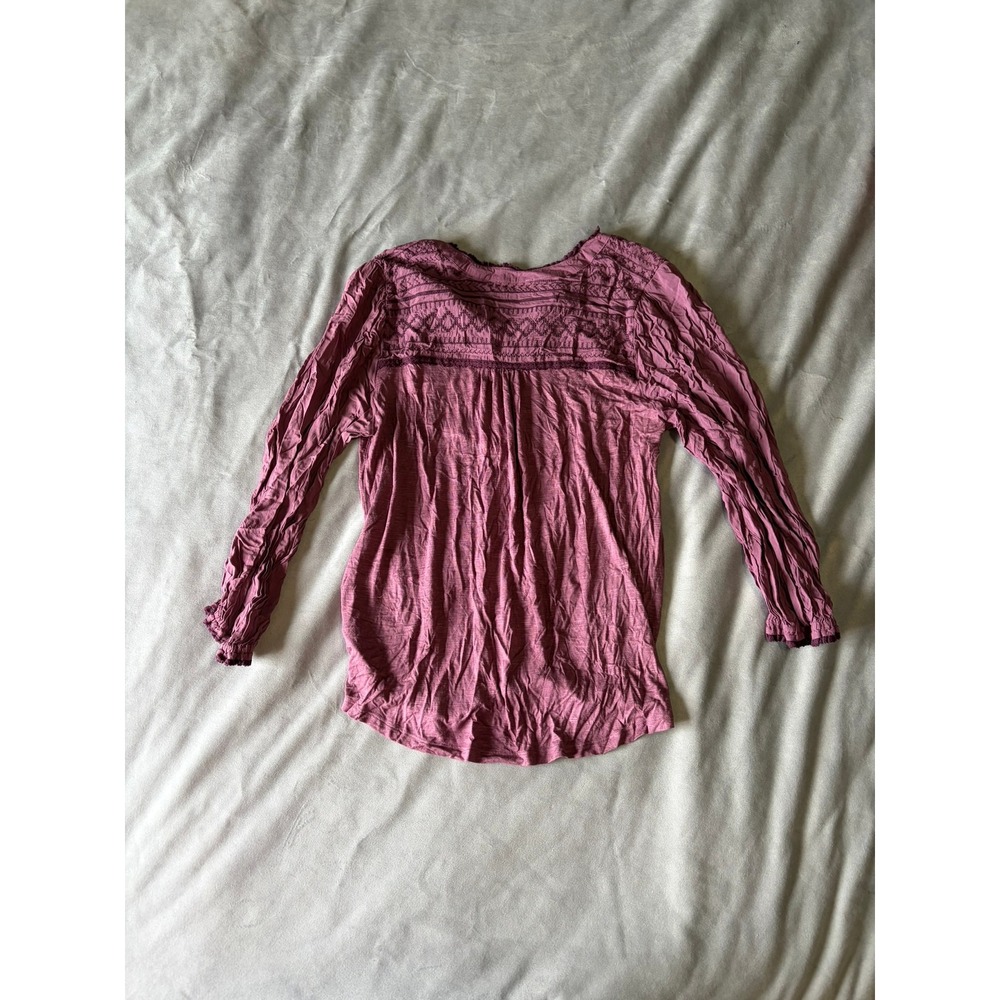 Democracy Mauve Purple Embroidered Boho Peasant Blouse Long Sleeve Lace Trim L - Picture 2 of 3